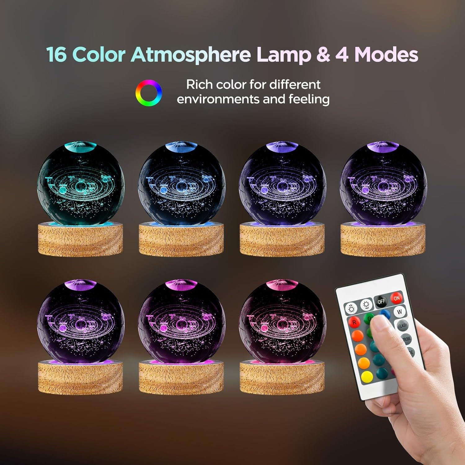 16 Colors Crystal Ball LED Lamp with Remote – Color Changing Night Light for Room Decor