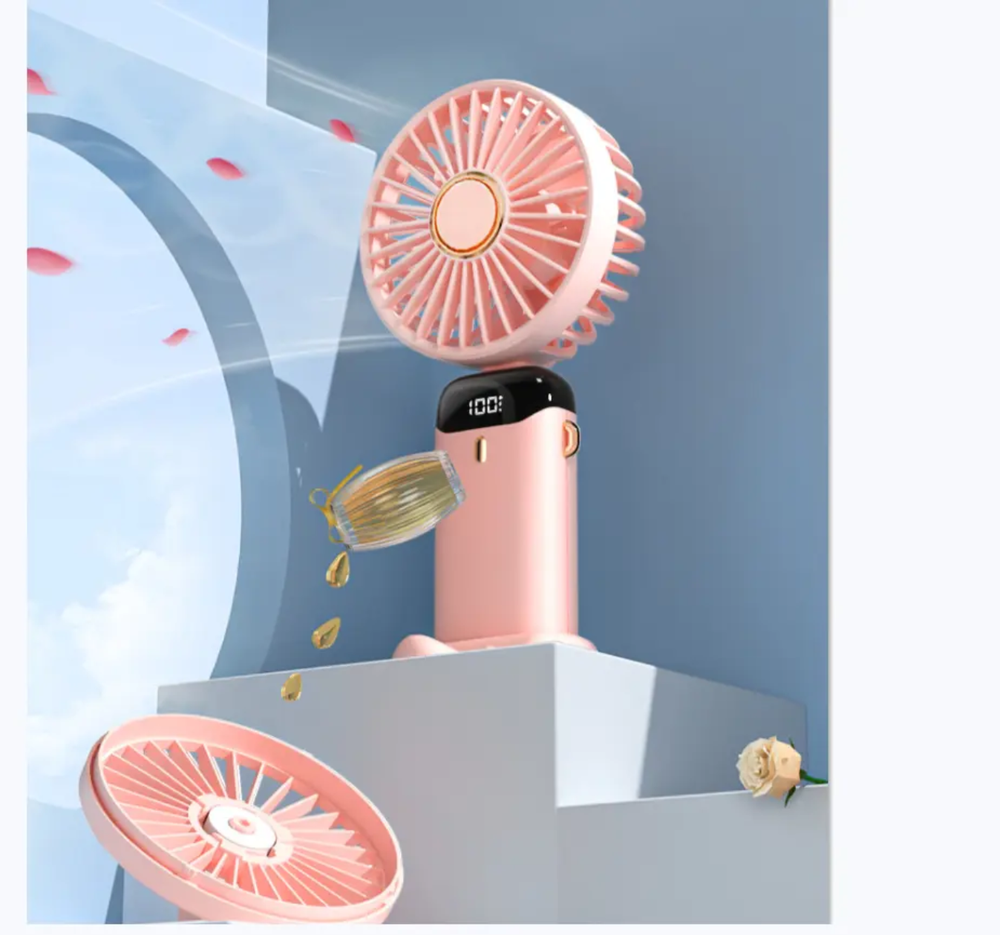 Rechargeable Hand Fan with LED Display – 5 Speed Portable Mini USB Fan for Kids, School & Travel