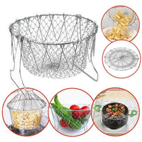 Stainless Steel Multi-Functional Foldable Chef Basket | Deluxe Kitchen Colander for Steam, Rinse, Strain & Fry