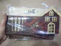 Decorative Wooden House Key Holder Wall Mounted - 6 Hooks Key Organizer with Marble Finish
