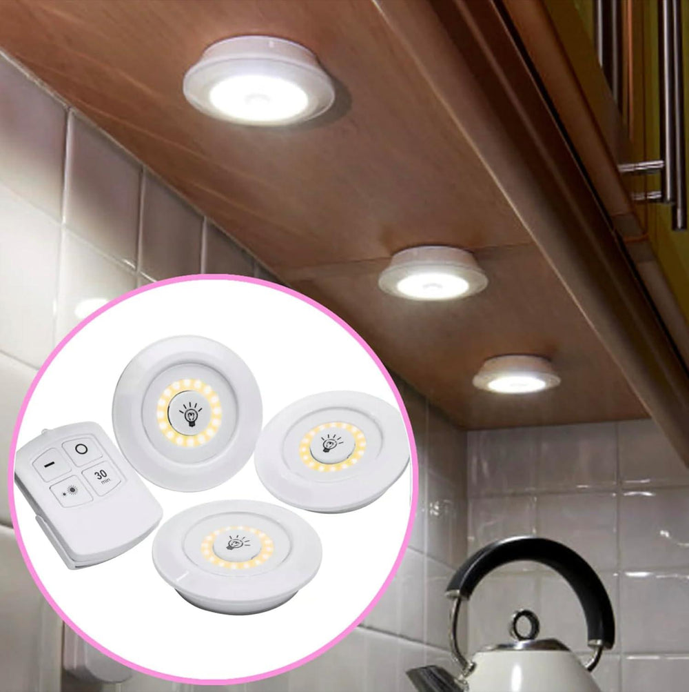 3-Piece Tap LED Lights with Remote – Wireless Stick-On Lights (Battery Operated)
