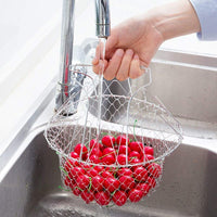 Stainless Steel Multi-Functional Foldable Chef Basket | Deluxe Kitchen Colander for Steam, Rinse, Strain & Fry