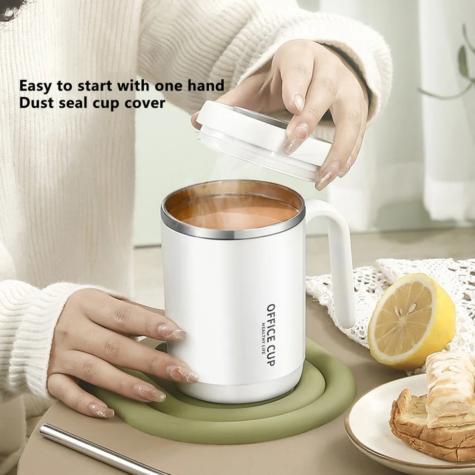 Steel Insulated Travel Mug with Lid & Straw – Coffee, Milk & Juice Cup with Handle | Portable Hot & Cold Drink Mug