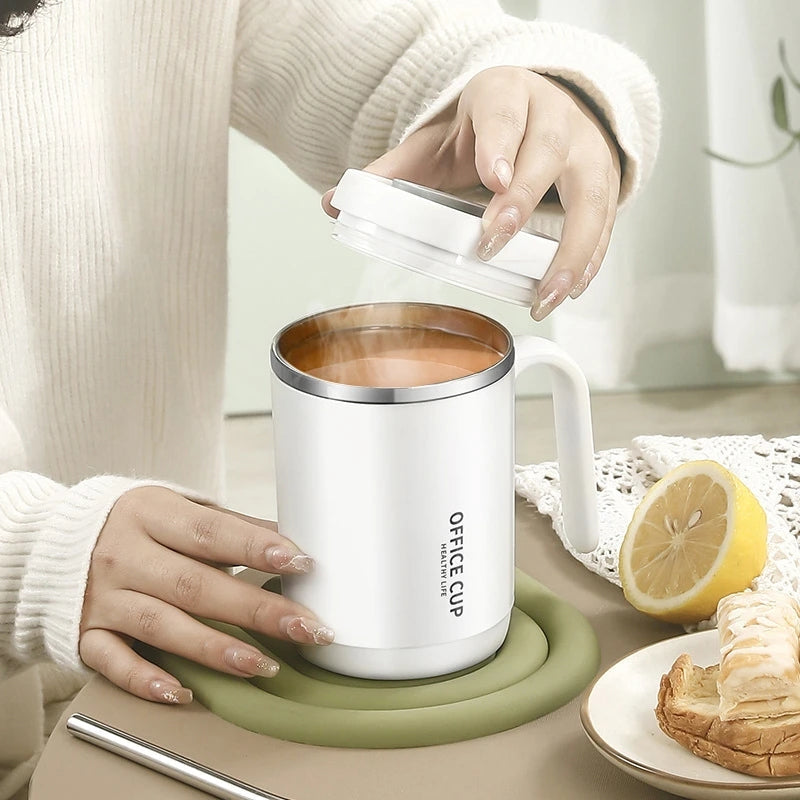 Steel Insulated Travel Mug with Lid & Straw – Coffee, Milk & Juice Cup with Handle | Portable Hot & Cold Drink Mug