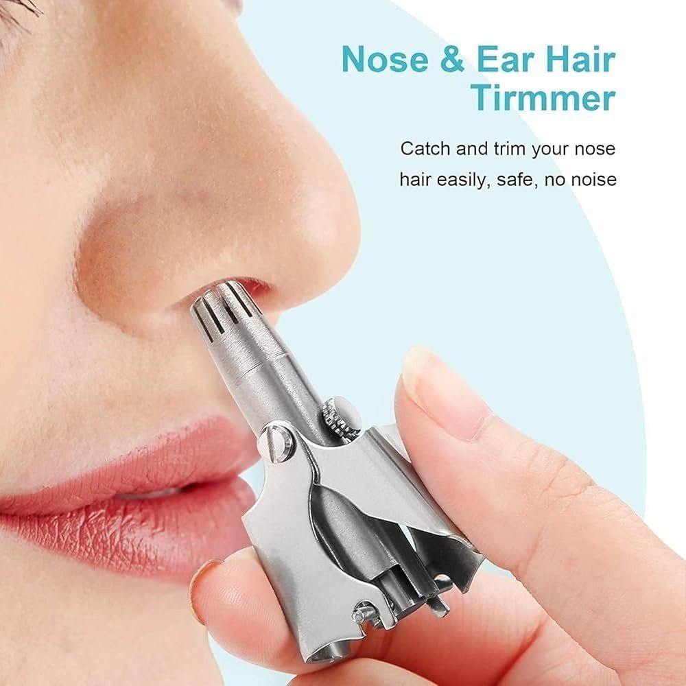 Manual Nose & Ear Hair Trimmer – Stainless Steel Precision Grooming Tool | Safe & Painless Rotary Cutter