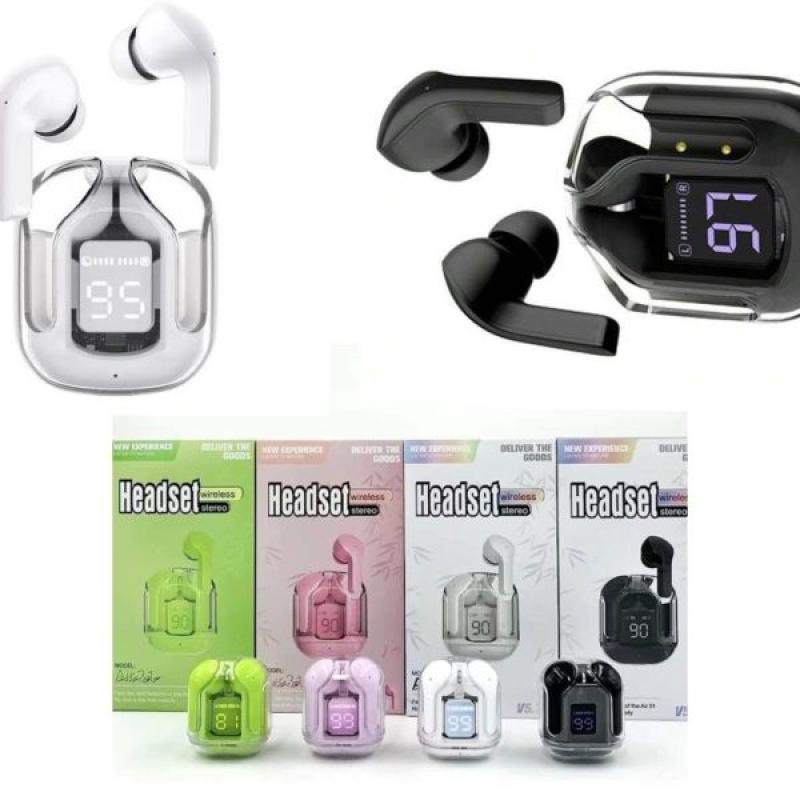 Air31 Wireless Earbuds with Silicon Pouch – Transparent Crystal Design, Bluetooth 5.3, Type-C Charging