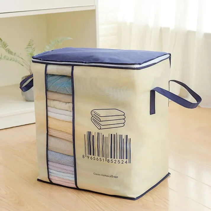 Printed Blanket Organizer with Handles - Large Storage Bag for Clothes, Blankets & Bedding