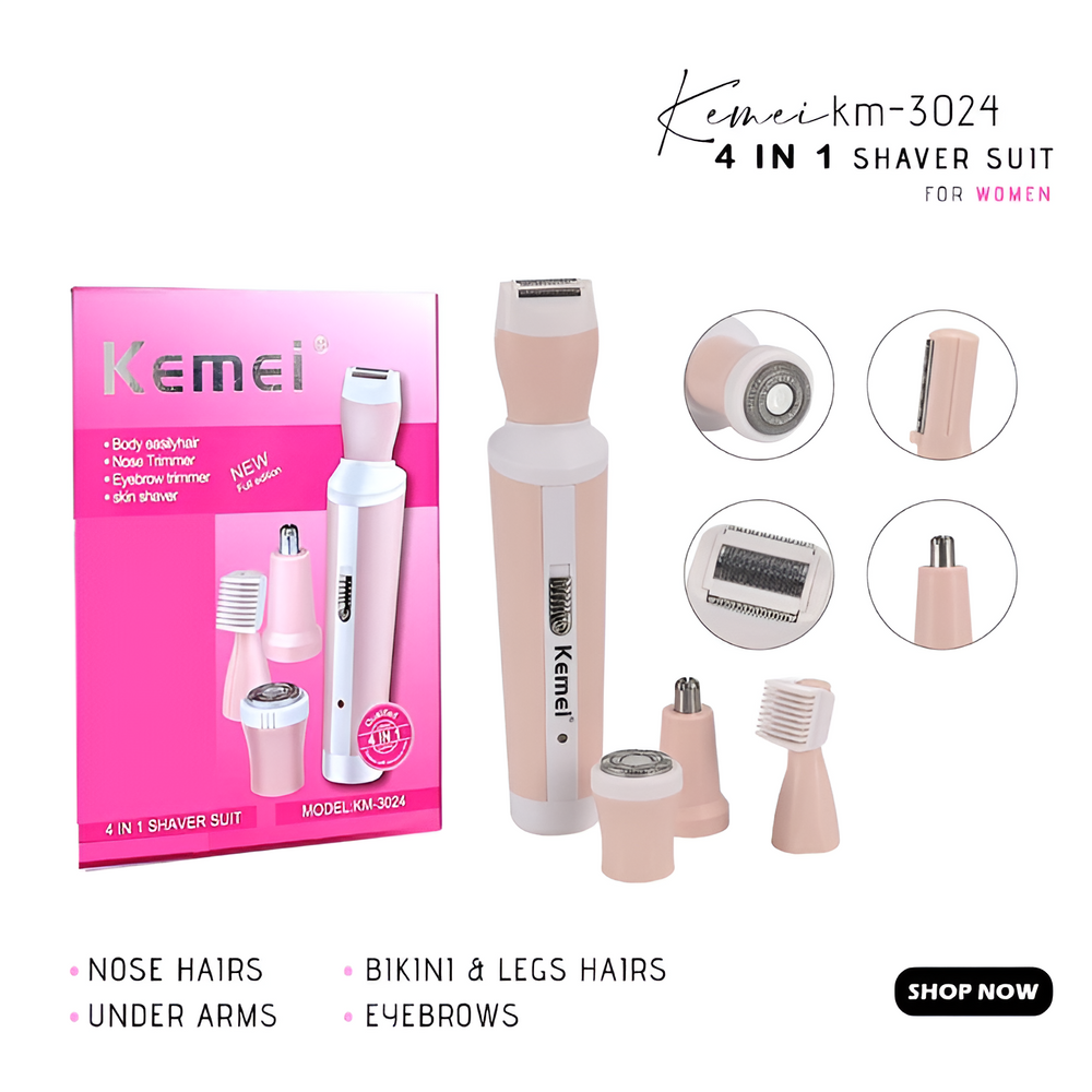 Kemei 4 in 1 Rechargeable Hair Remover Shaver Ladies Epilator KM-3024