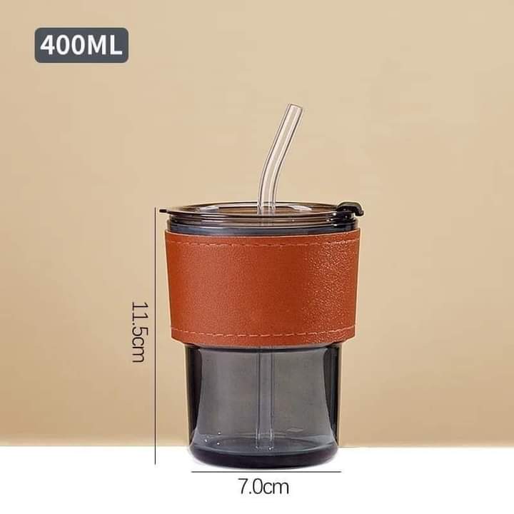 Reusable Coffee Mug with Straw 300ml | Leakproof Lid & Heat-Resistant PU Leather Sleeve for Hot & Cold Drinks