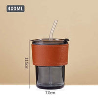 Reusable Coffee Mug with Straw 300ml | Leakproof Lid & Heat-Resistant PU Leather Sleeve for Hot & Cold Drinks