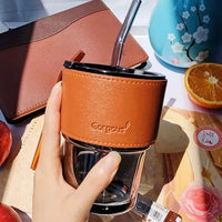Reusable Coffee Mug with Straw 300ml | Leakproof Lid & Heat-Resistant PU Leather Sleeve for Hot & Cold Drinks