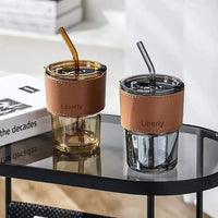 Reusable Coffee Mug with Straw 300ml | Leakproof Lid & Heat-Resistant PU Leather Sleeve for Hot & Cold Drinks
