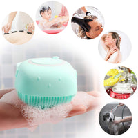 Silicone Bath & Body Shower Brush with Liquid Soap Dispenser | Soft Exfoliating Body Scrubber (Random Color)