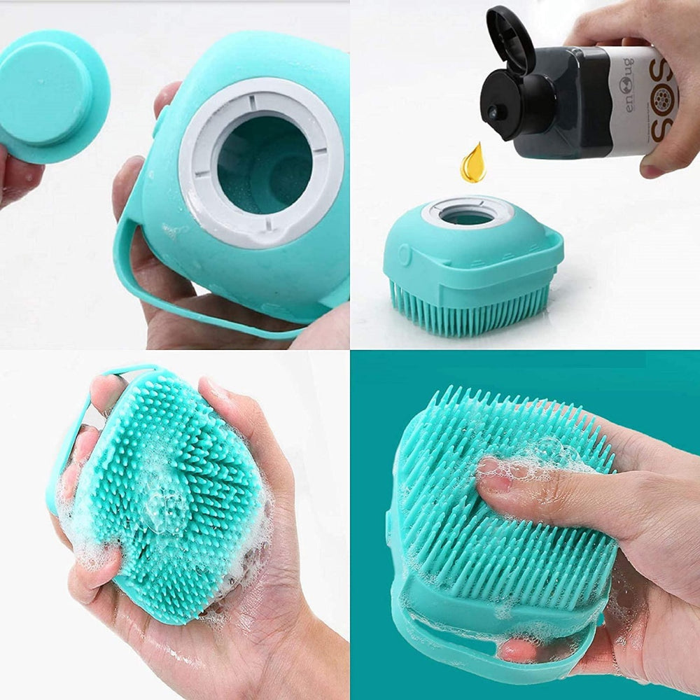 Silicone Bath & Body Shower Brush with Liquid Soap Dispenser | Soft Exfoliating Body Scrubber (Random Color)