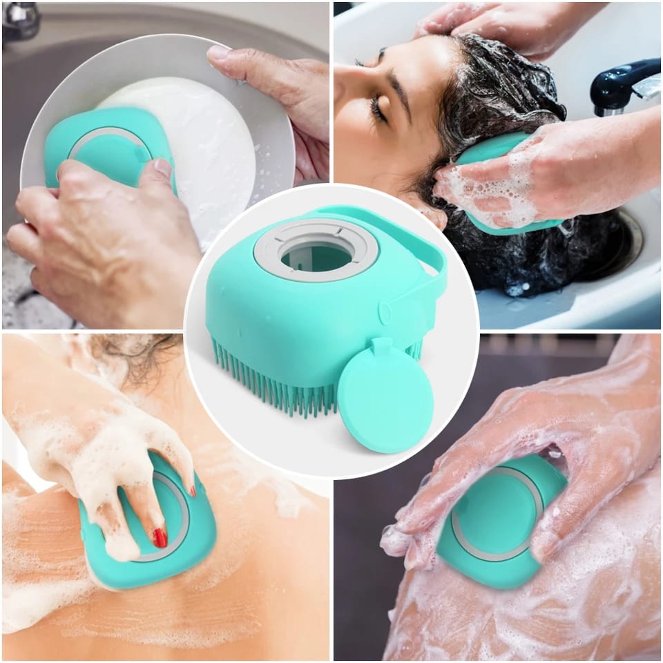 Silicone Bath & Body Shower Brush with Liquid Soap Dispenser | Soft Exfoliating Body Scrubber (Random Color)