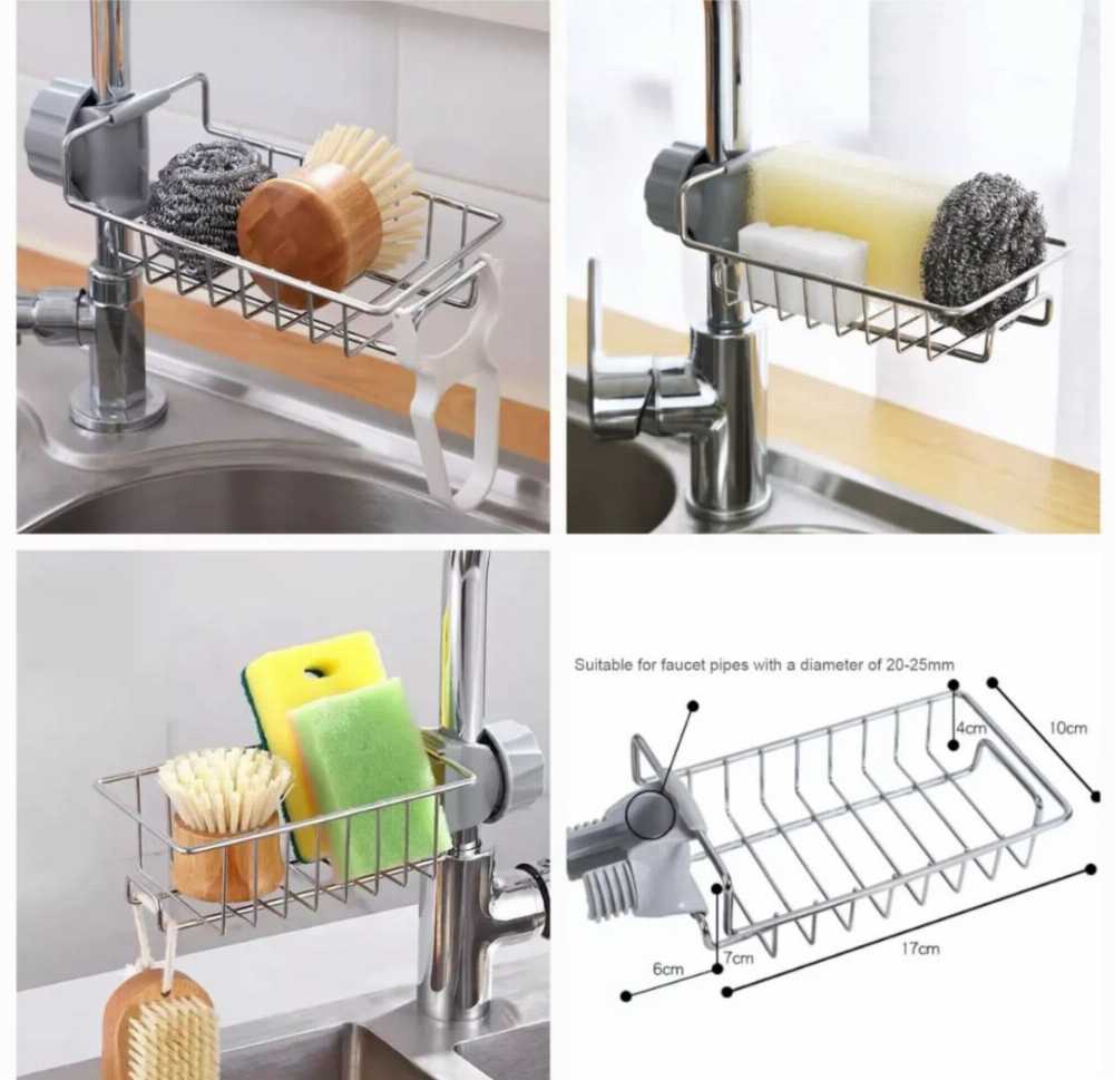 Kitchen Shelf Stainless Steel Faucet Rack – Punch-Free Sink Storage Organizer | Rag & Sponge Drain Holder