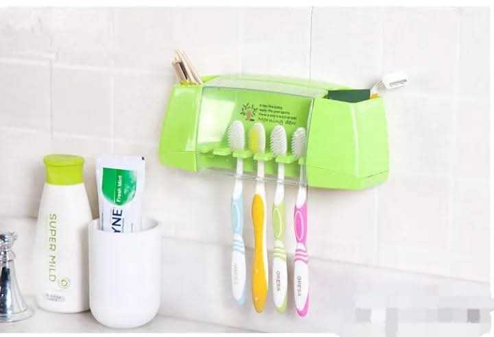 Wall Mounted Toothbrush Holder – Drill-Free Bathroom Storage Organizer | Multipurpose Bathroom Accessories Stand