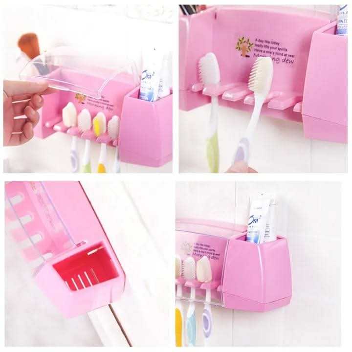 Wall Mounted Toothbrush Holder – Drill-Free Bathroom Storage Organizer | Multipurpose Bathroom Accessories Stand