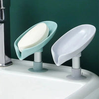 Leaf-Shape Self-Draining Soap Holder – 45° Slanted Soap Dish with Suction Base