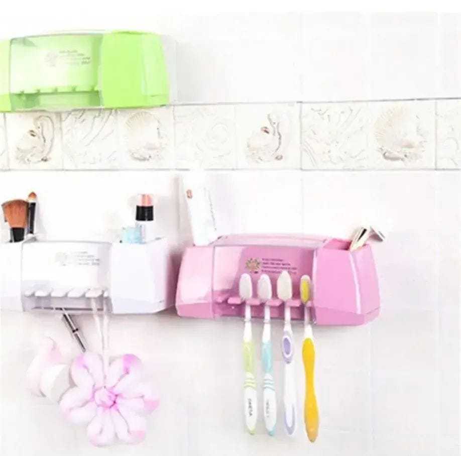 Wall Mounted Toothbrush Holder – Drill-Free Bathroom Storage Organizer | Multipurpose Bathroom Accessories Stand