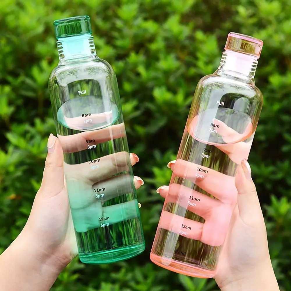 INS Style Timescale Water Bottle – Transparent Leakproof Tea & Coffee Cup with Straw