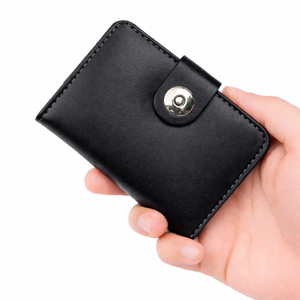 Magnetic Button Card Wallet for Men & Women – Black