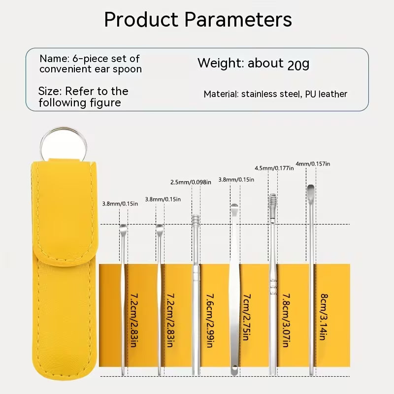 6Pcs Stainless Steel Ear Cleaning Tool Set – Spiral Spring Ear Pick Kit with Portable Storage Case