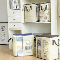 Printed Blanket Organizer with Handles - Large Storage Bag for Clothes, Blankets & Bedding