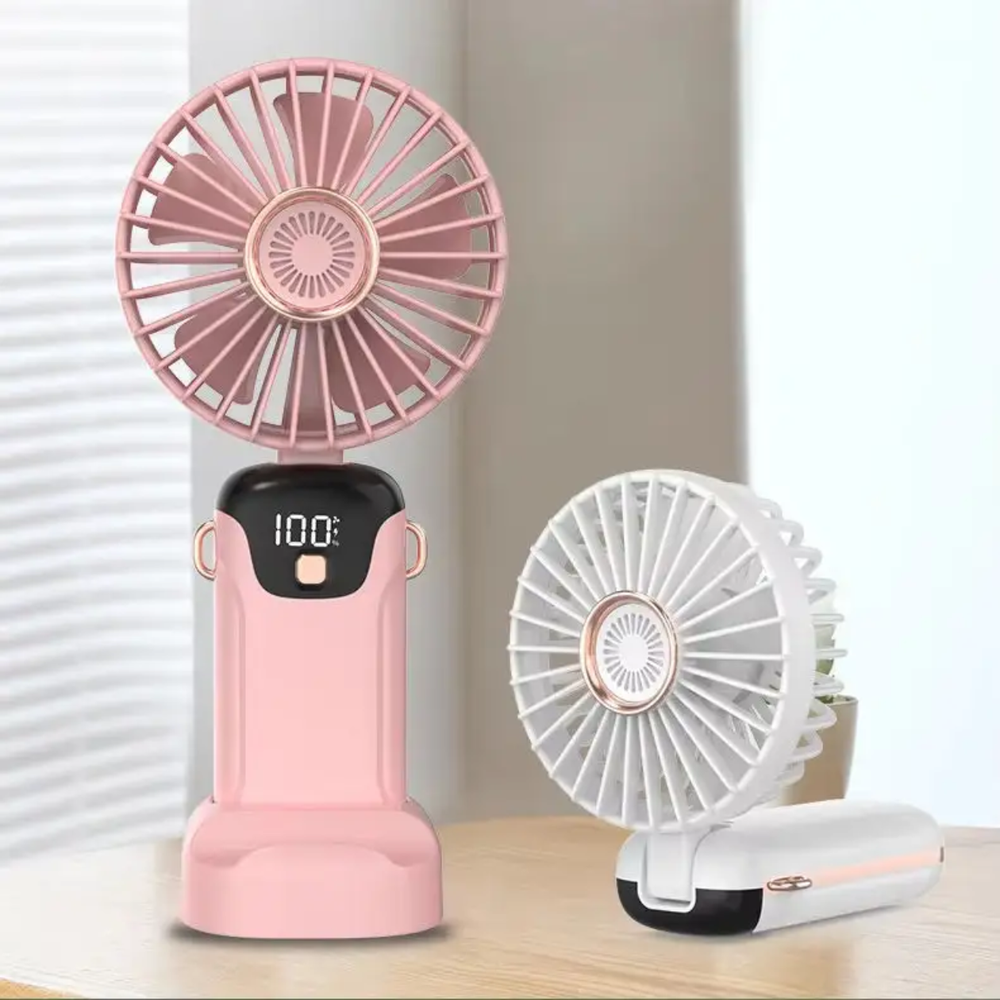 Rechargeable Hand Fan with LED Display – 5 Speed Portable Mini USB Fan for Kids, School & Travel