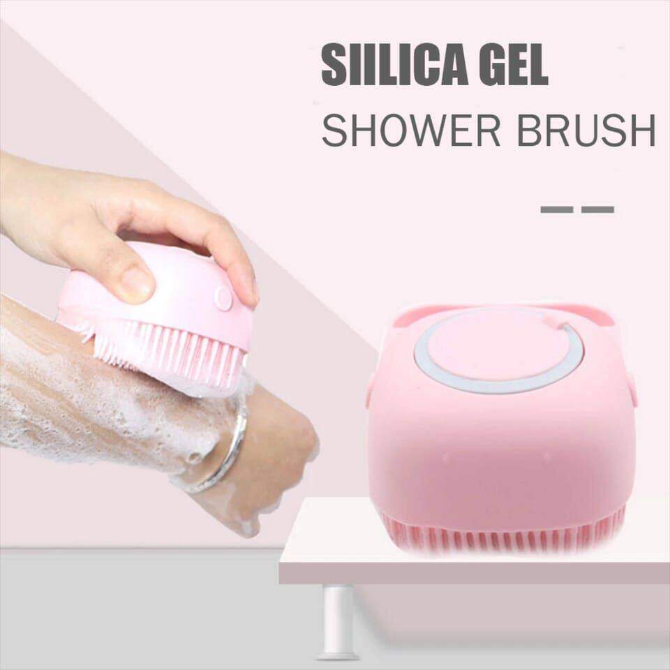 Silicone Bath & Body Shower Brush with Liquid Soap Dispenser | Soft Exfoliating Body Scrubber (Random Color)