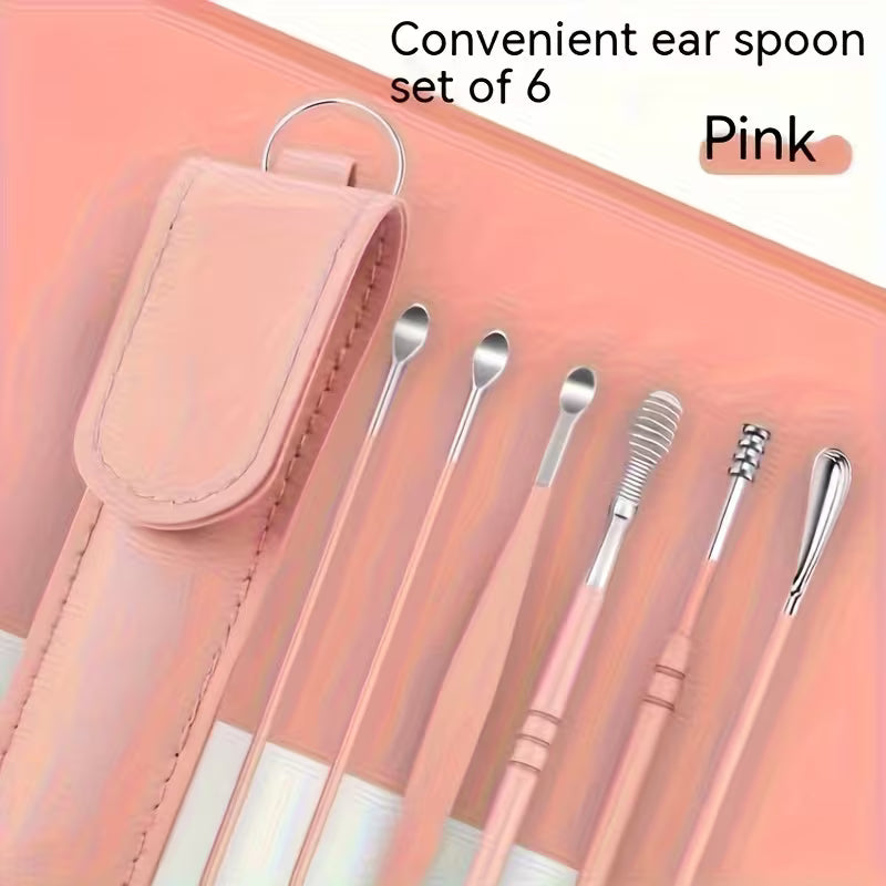 6Pcs Stainless Steel Ear Cleaning Tool Set – Spiral Spring Ear Pick Kit with Portable Storage Case