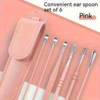 6Pcs Stainless Steel Ear Cleaning Tool Set – Spiral Spring Ear Pick Kit with Portable Storage Case