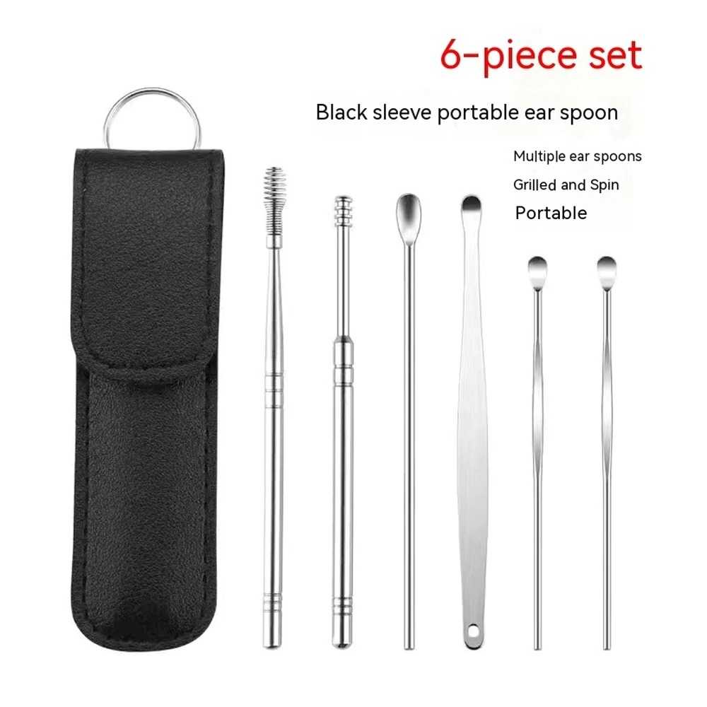 6Pcs Stainless Steel Ear Cleaning Tool Set – Spiral Spring Ear Pick Kit with Portable Storage Case