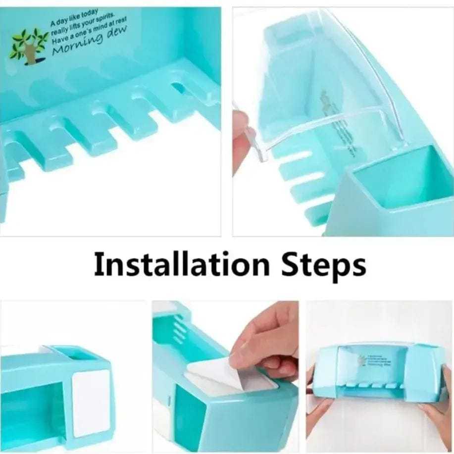 Wall Mounted Toothbrush Holder – Drill-Free Bathroom Storage Organizer | Multipurpose Bathroom Accessories Stand
